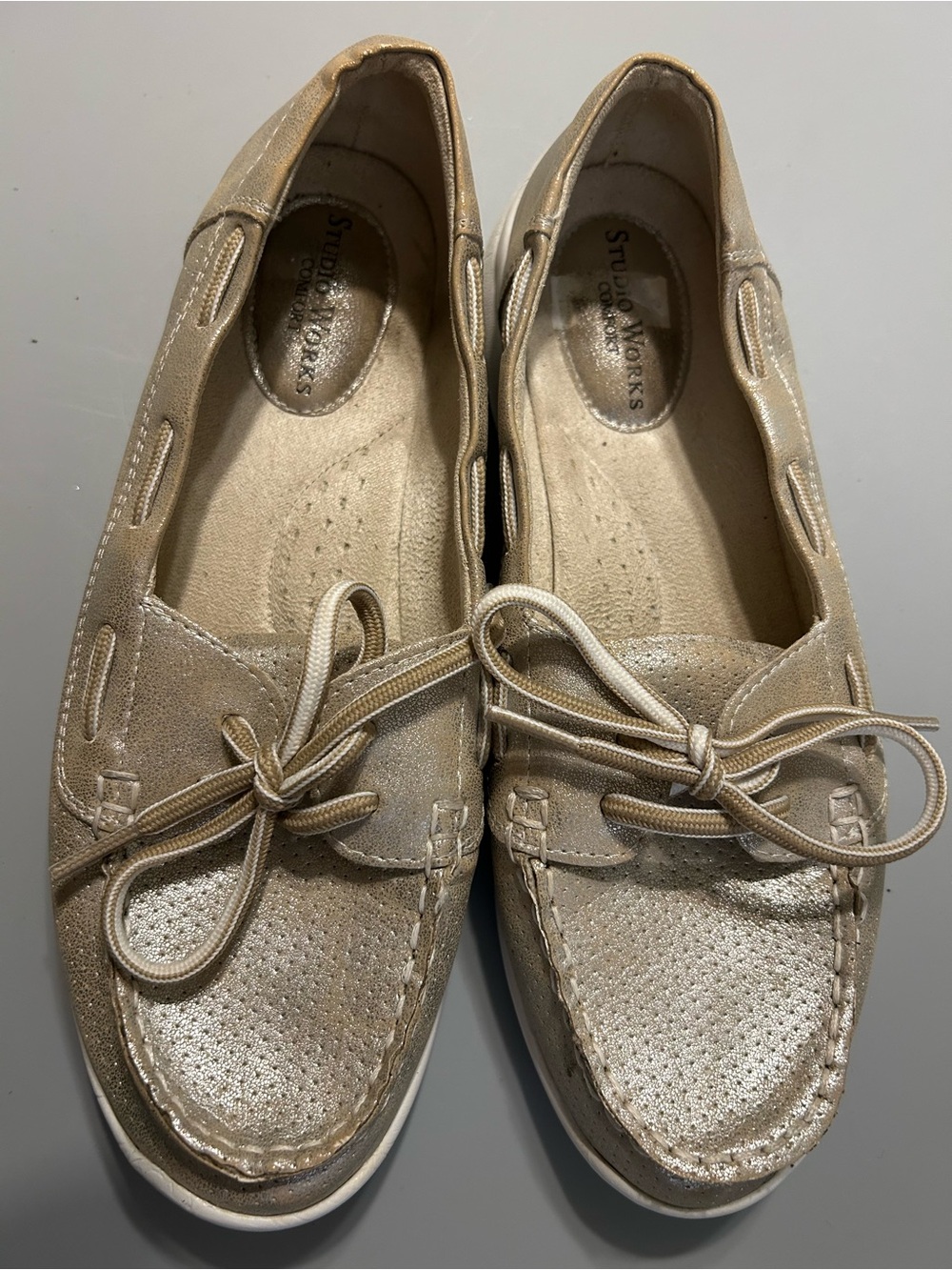 Studio Works Metallic Champagne Bow Tie Loafers